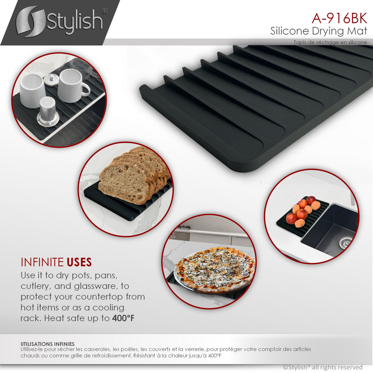 Stylish Silicone Drying Mat Black A-916BK