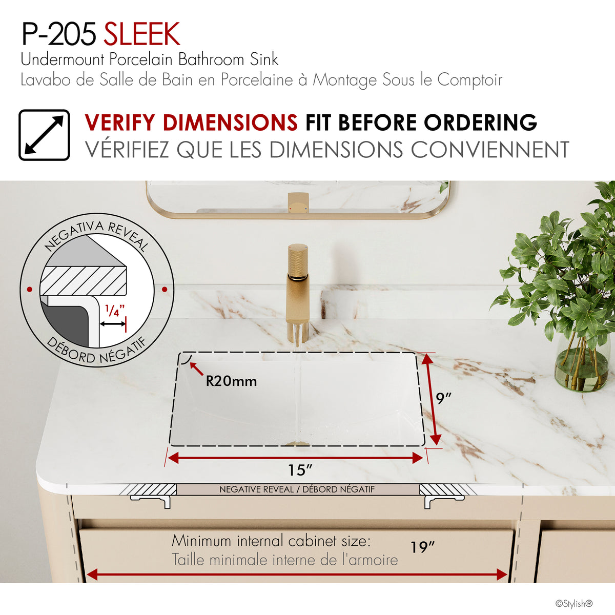 Stylish Sleek 18" White Rectangular Undermount Bathroom Sink Set of 2 P-205-2