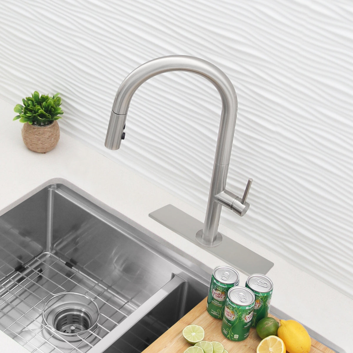 Stylish 10" Kitchen Deck Plate Brushed Nickel Square Shape A-803B