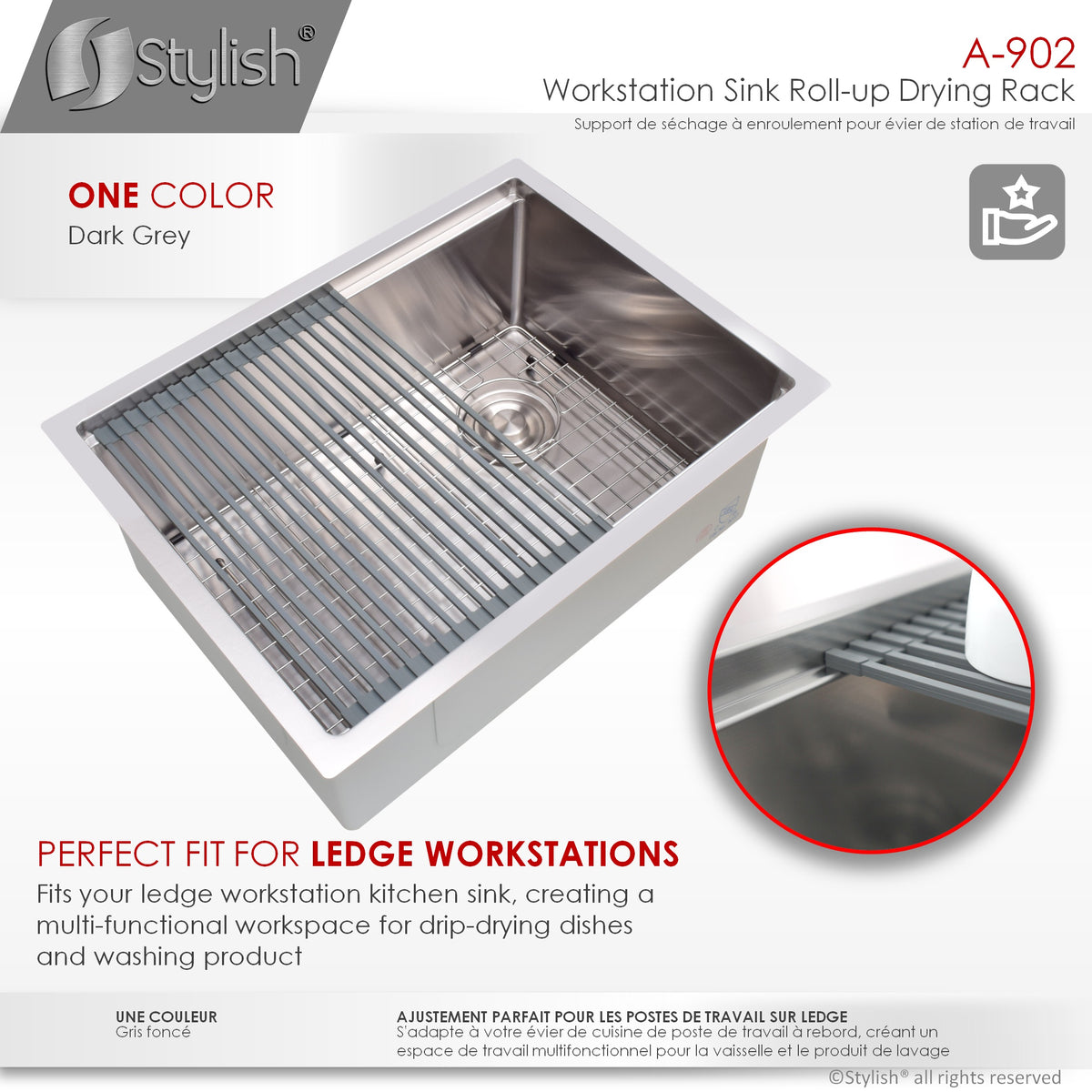 Stylish Multipurpose Over Sink Roll-Up Dish Drying Rack Dark Grey A-902DG