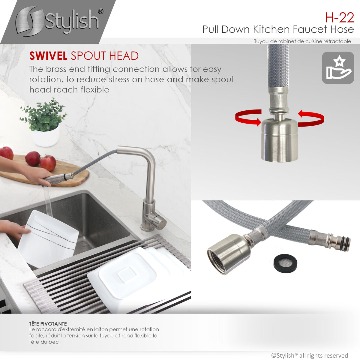 Stylish 61" Gray Nylon Replacement Hose for Pull Down Kitchen Faucets H-22