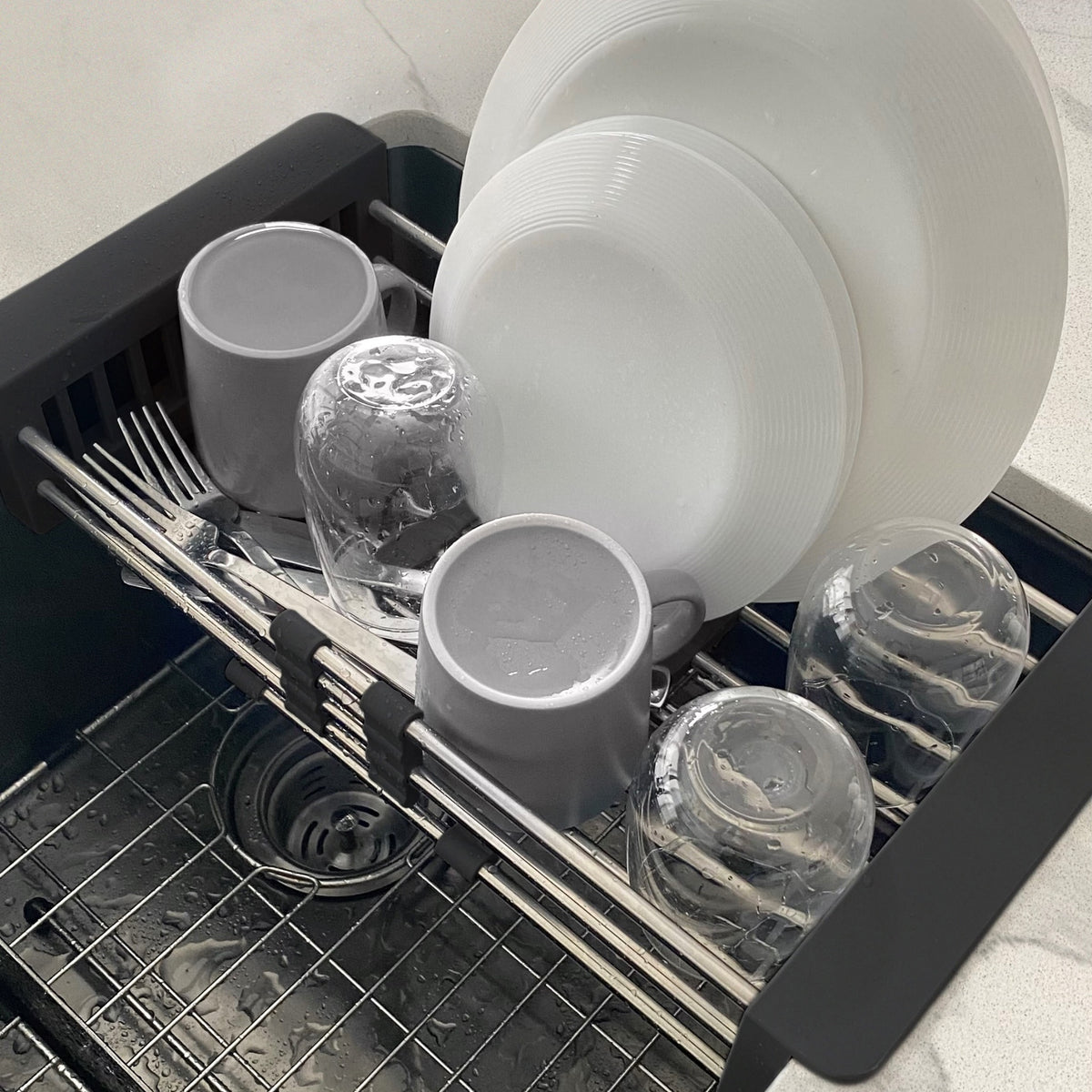 Stylish Adjustable Over the Sink Stainless Steel Dish or Vegetable Drainer Basket A-911