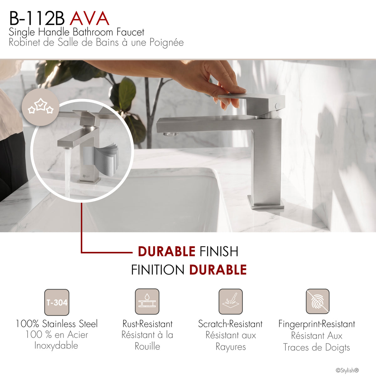 Stylish Ava Single Handle Bathroom Faucet B-112B