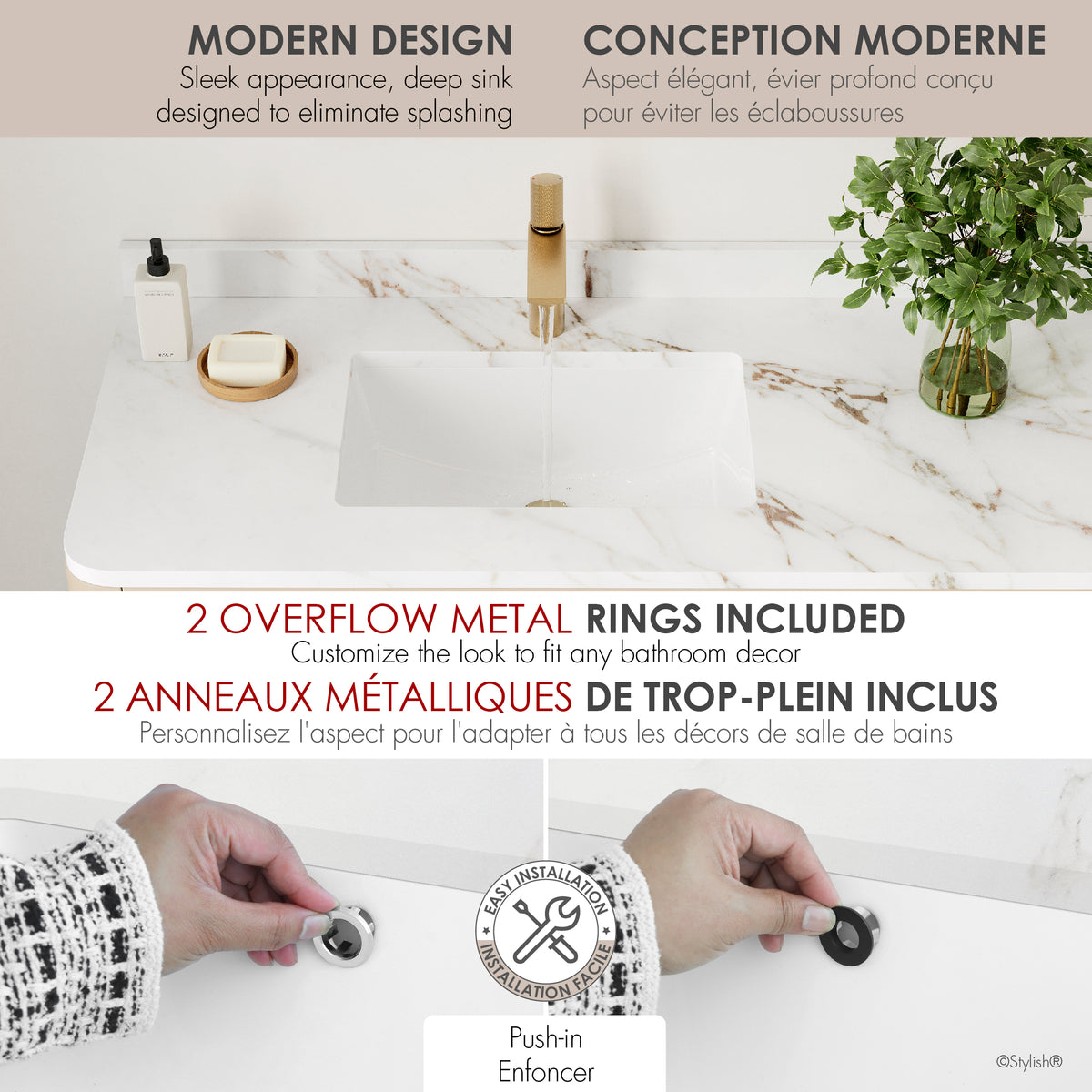 Stylish Sleek 18" White Rectangular Undermount Bathroom Sink Set of 2 P-205-2