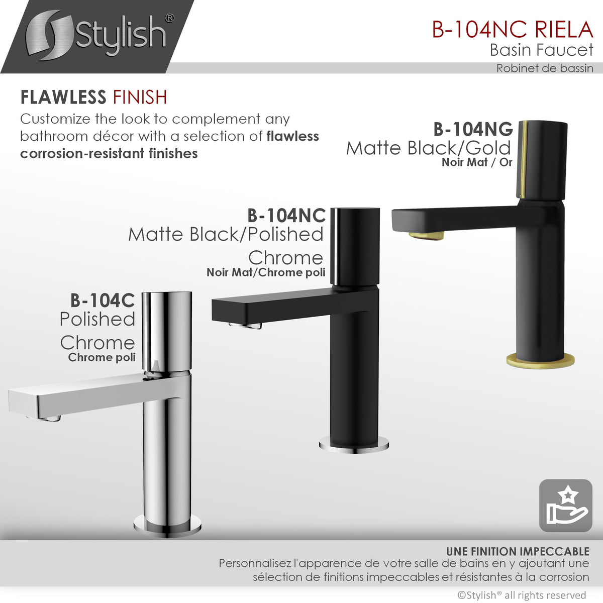 Stylish Riela Bathroom Faucet Single Handle Matte Black with Chrome B-104NC