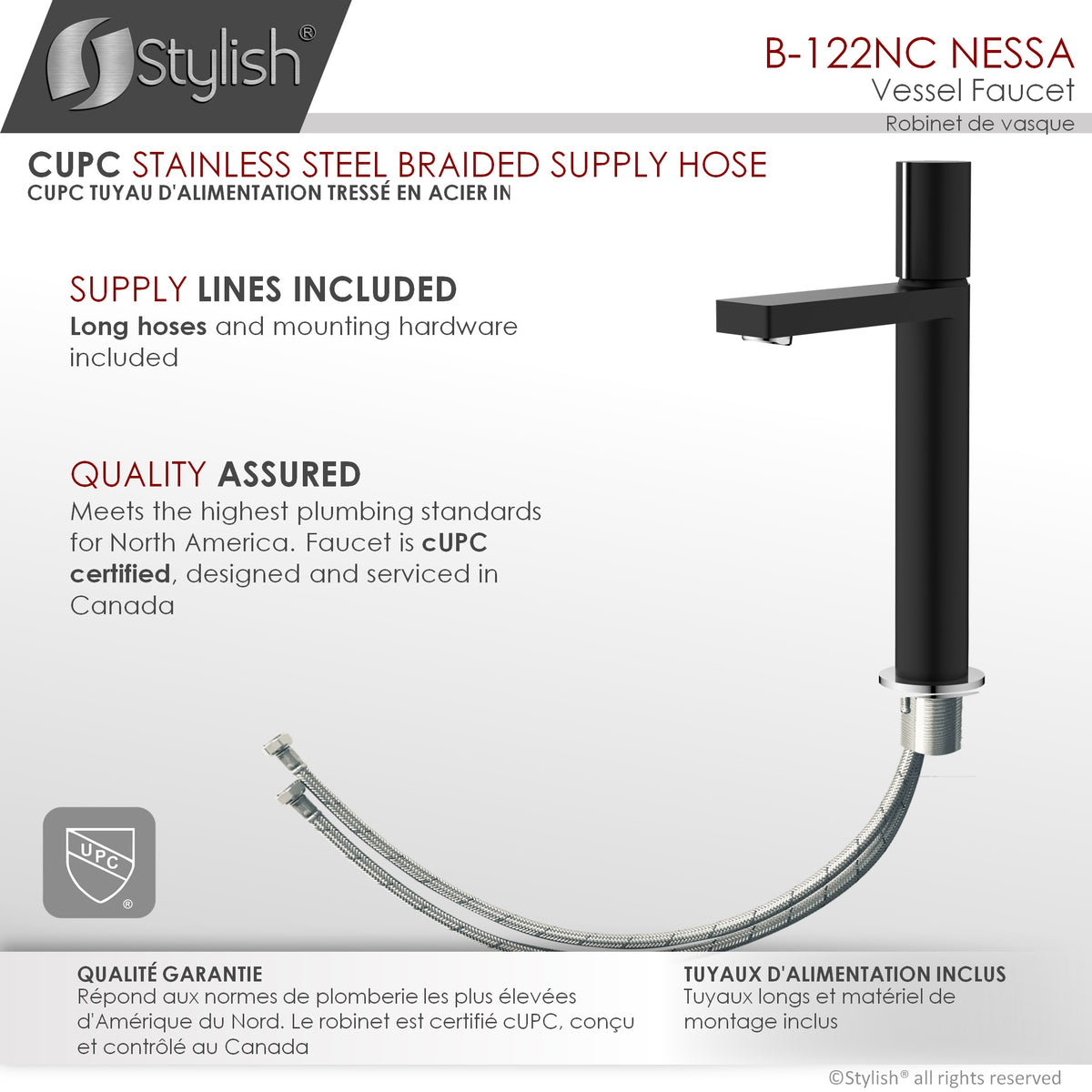 Stylish Nessa Bathroom Faucet Single Handle Matte Black with Chrome B-122NC