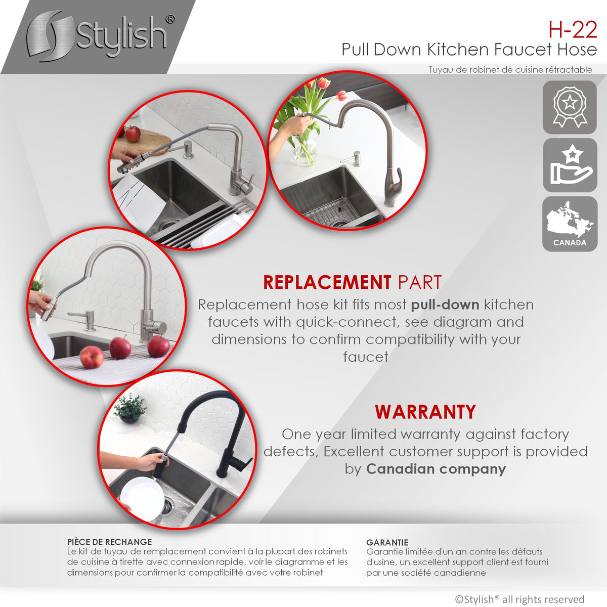 Stylish 61" Gray Nylon Replacement Hose for Pull Down Kitchen Faucets H-22