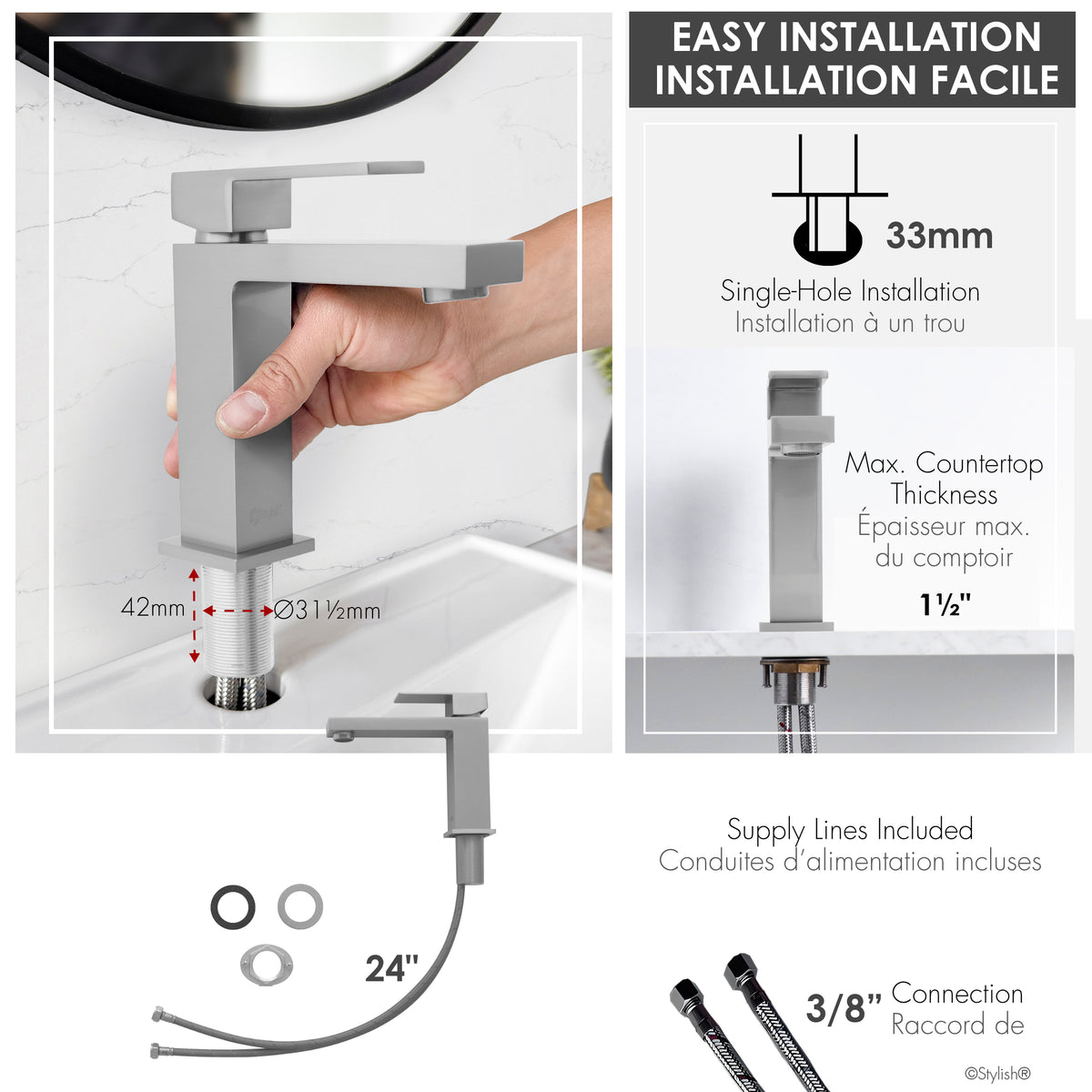 Stylish Ava Single Handle Bathroom Faucet B-112B