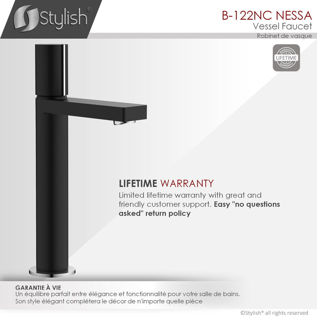 Stylish Nessa Bathroom Faucet Single Handle Matte Black with Chrome B-122NC