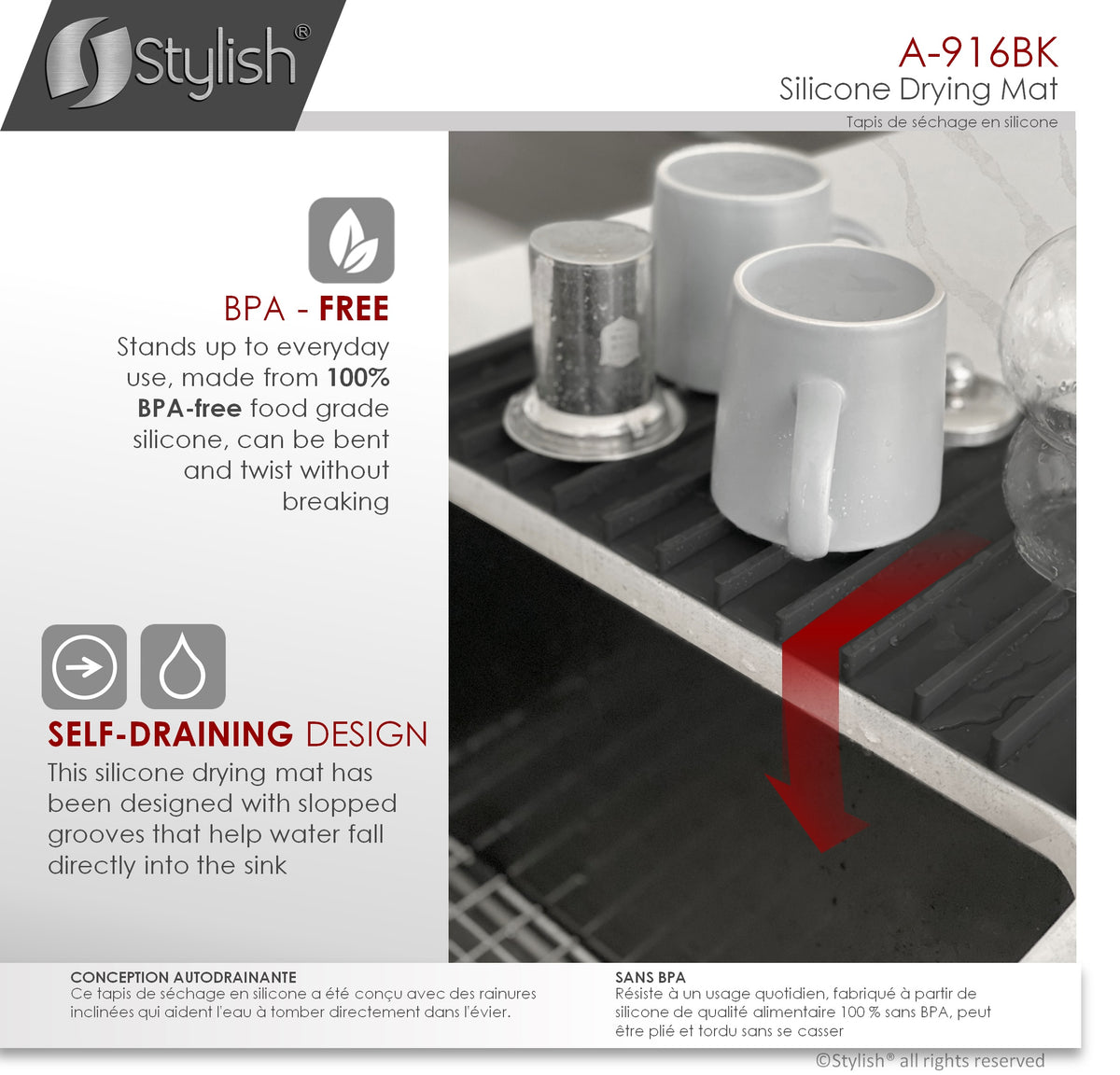 Stylish Silicone Drying Mat Black A-916BK