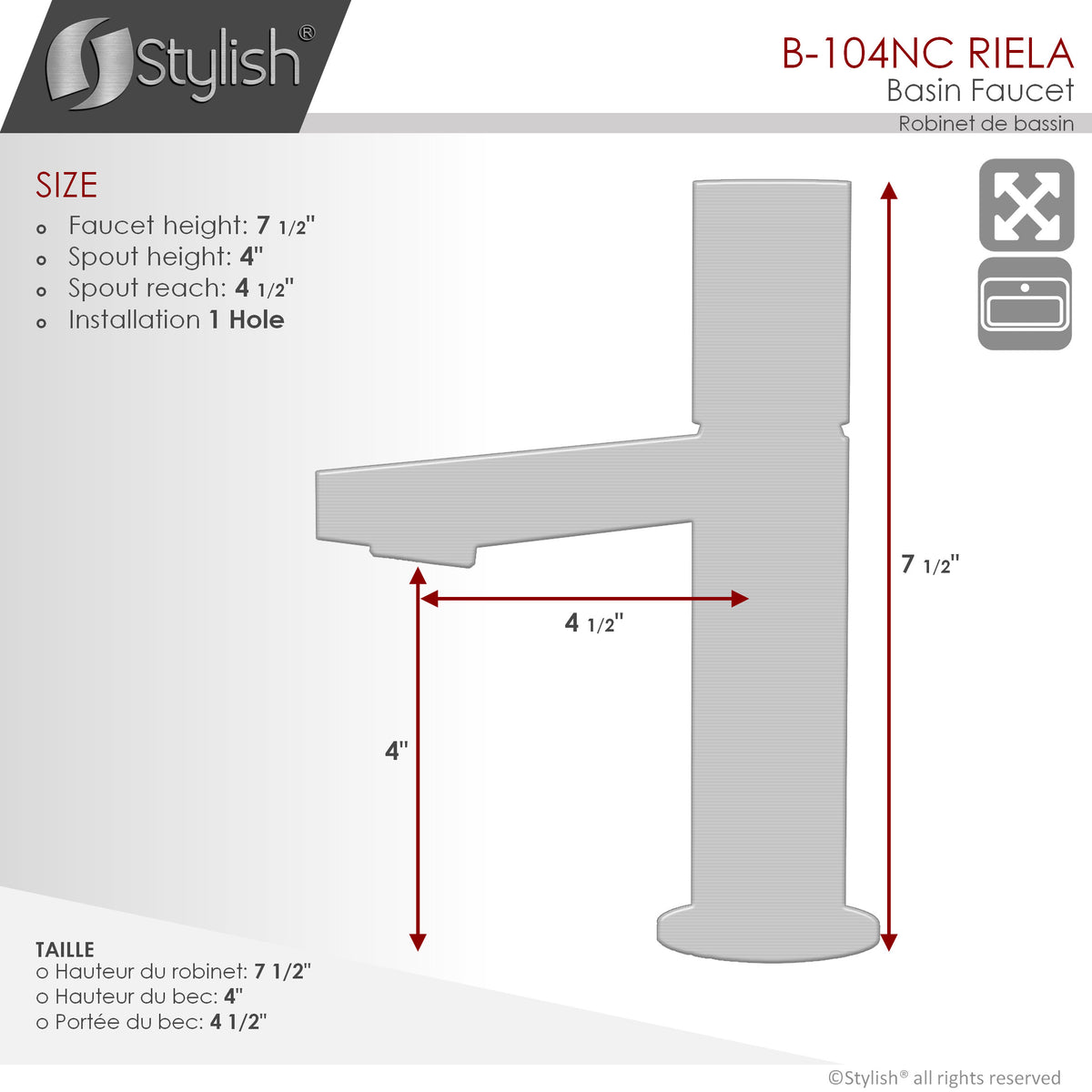 Stylish Riela Bathroom Faucet Single Handle Matte Black with Chrome B-104NC