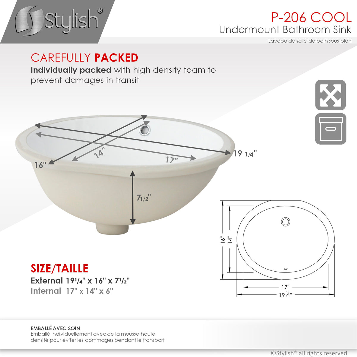 Stylish Cool 19" White Oval Porcelain Undermount Bathroom Sink Set of 2 P-206-2