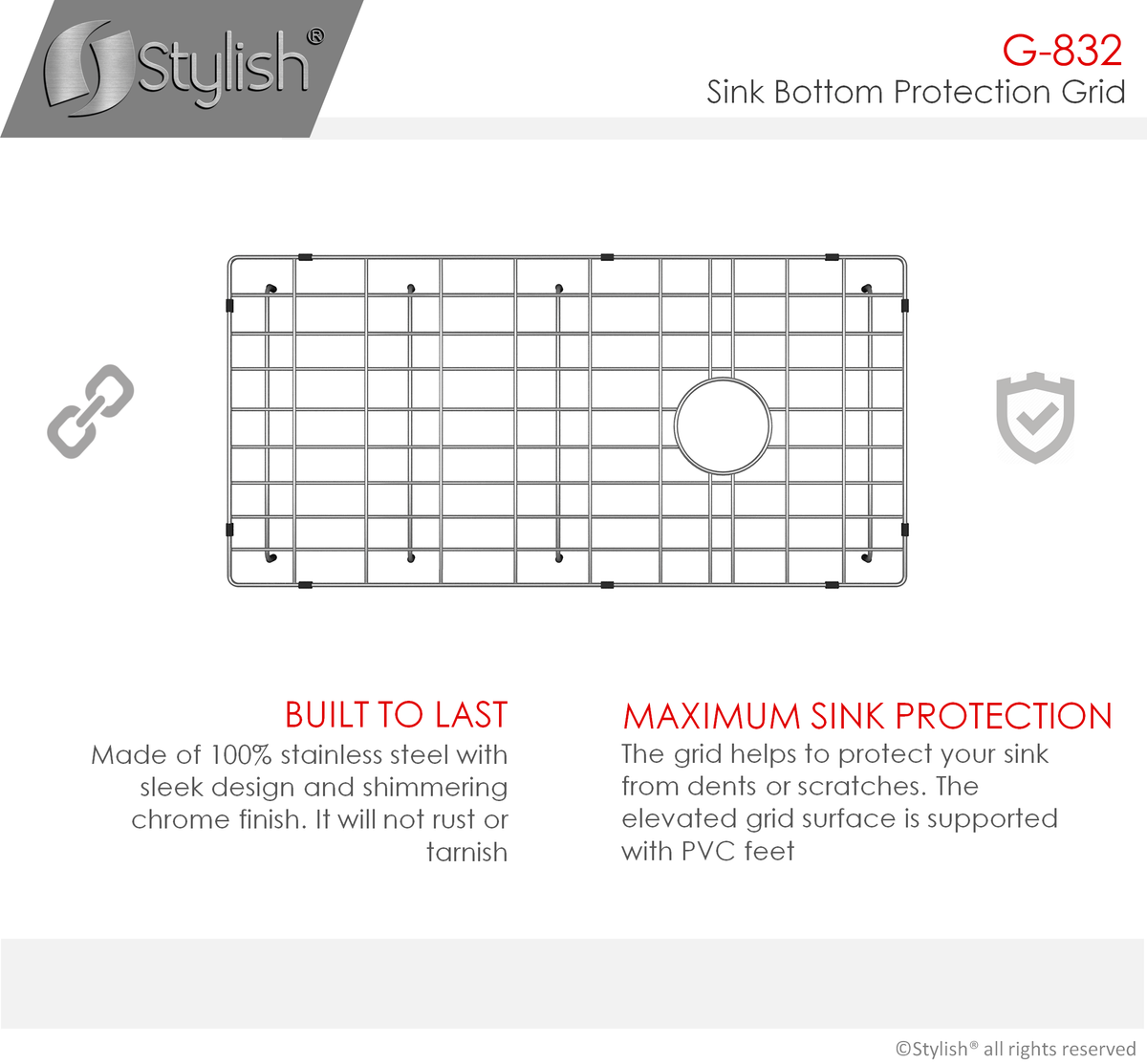 Stylish Canmore Stainless Steel Sink Grid for S-832W Sink G-832