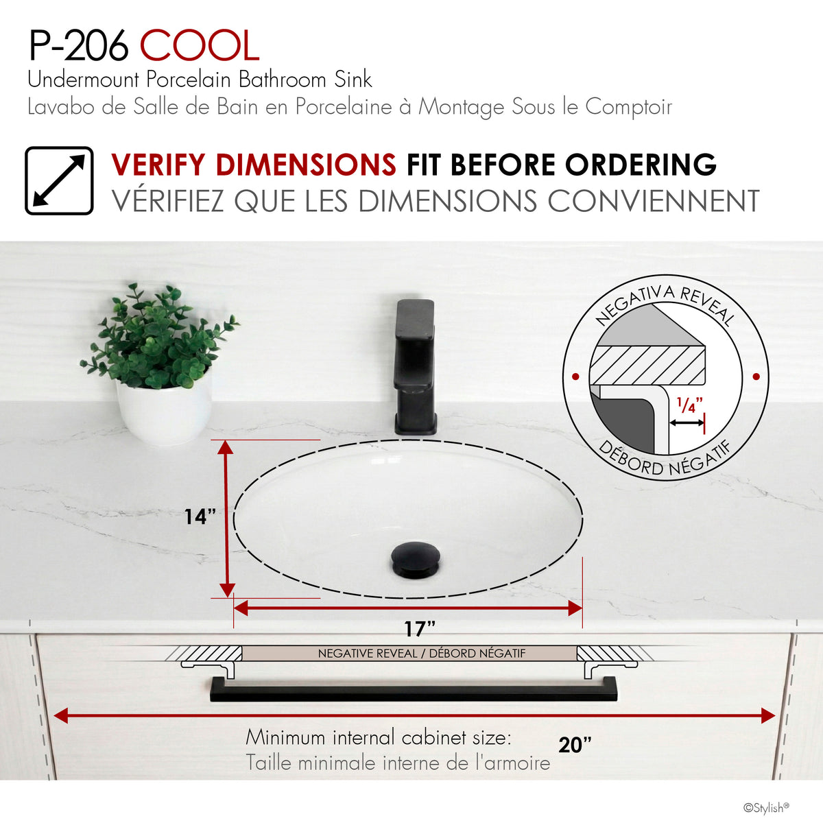 Stylish Cool 19" White Oval Porcelain Undermount Bathroom Sink Set of 2 P-206-2