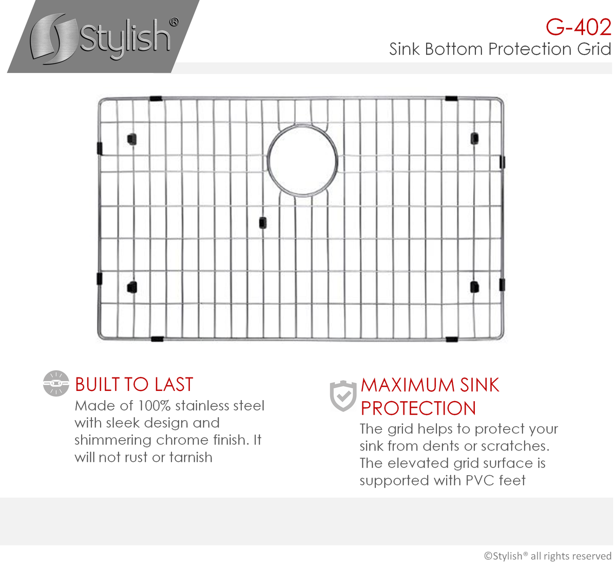 Stylish Valencia Stainless Steel Sink Grid for S-402 Sink G-402