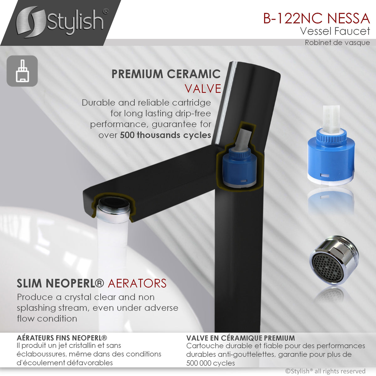 Stylish Nessa Bathroom Faucet Single Handle Matte Black with Chrome B-122NC