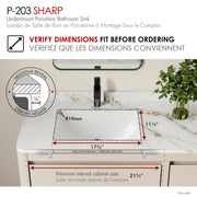Stylish Sharp White Porcelain Undermount Bathroom Sink Set of 2 P-203-2