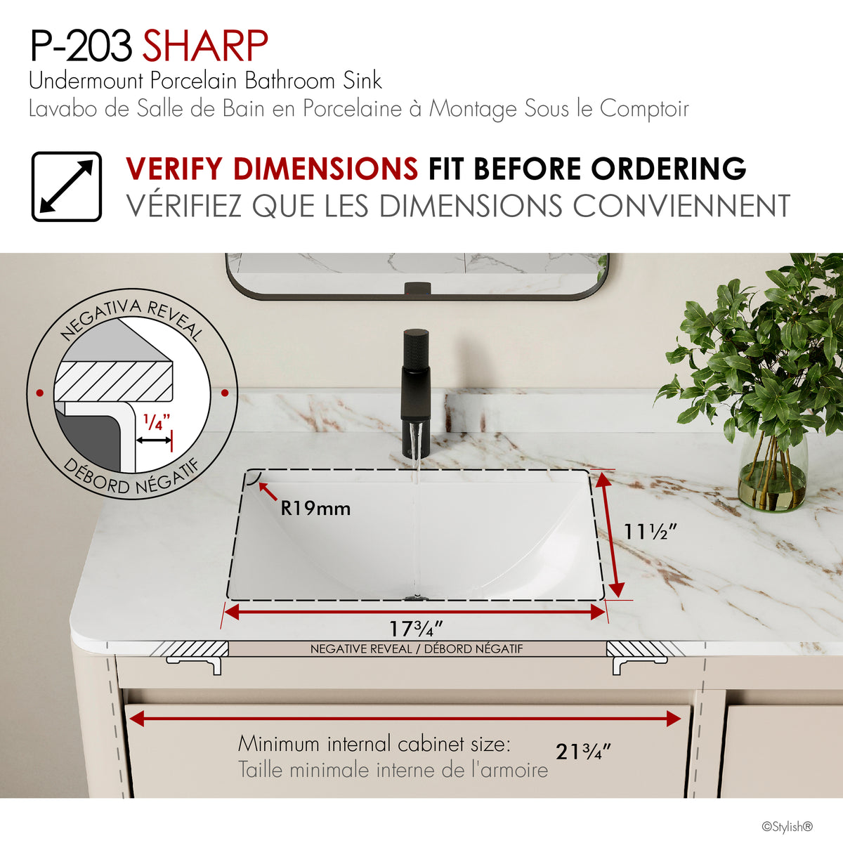Stylish Sharp White Porcelain Undermount Bathroom Sink Set of 2 P-203-2
