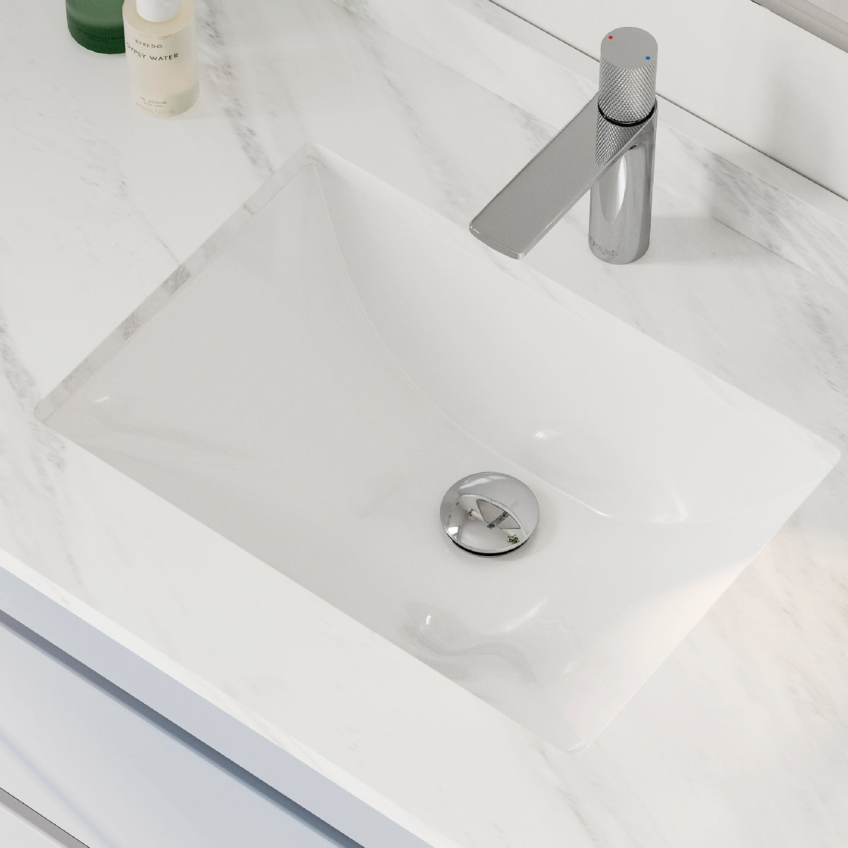 Stylish Trendy White Porcelain Undermount Basin Bathroom Sink Set of 2 P-201-2