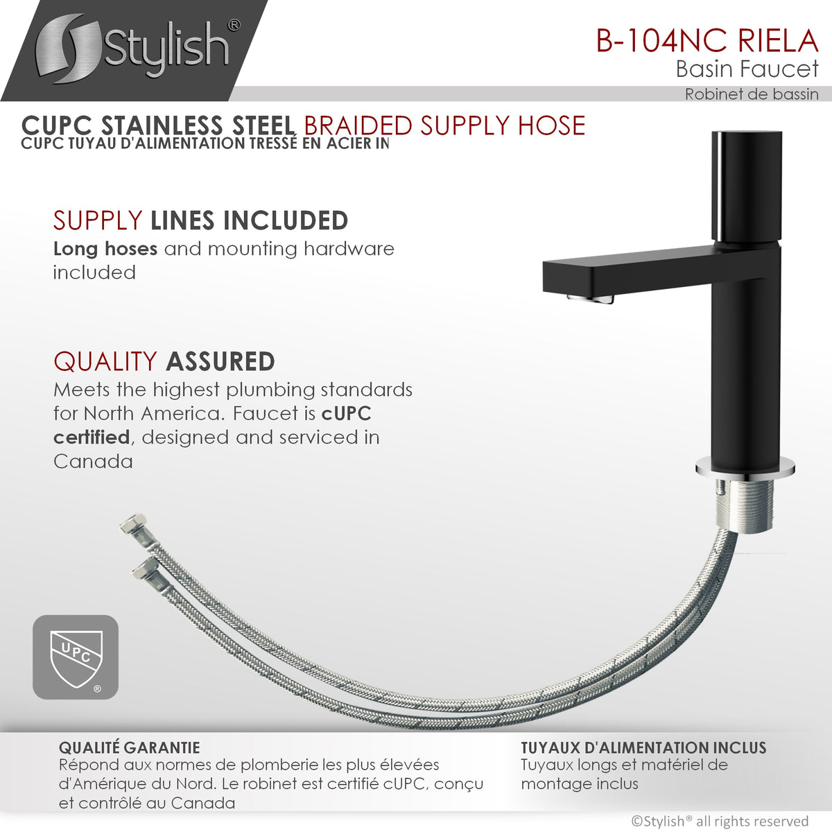 Stylish Riela Bathroom Faucet Single Handle Matte Black with Chrome B-104NC