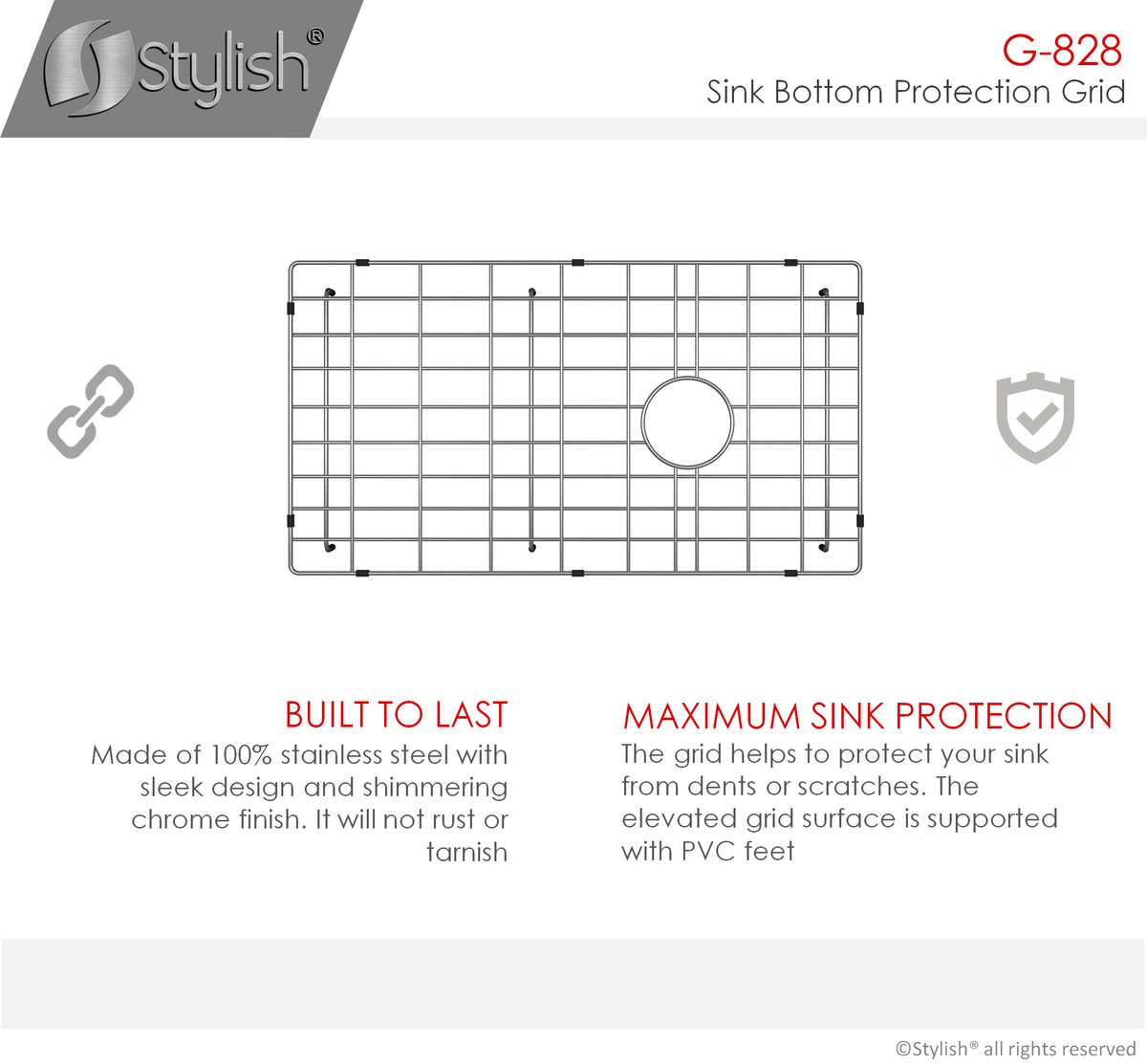 Stylish Kinbrook Stainless Steel Sink Grid for S-828W Sink G-828