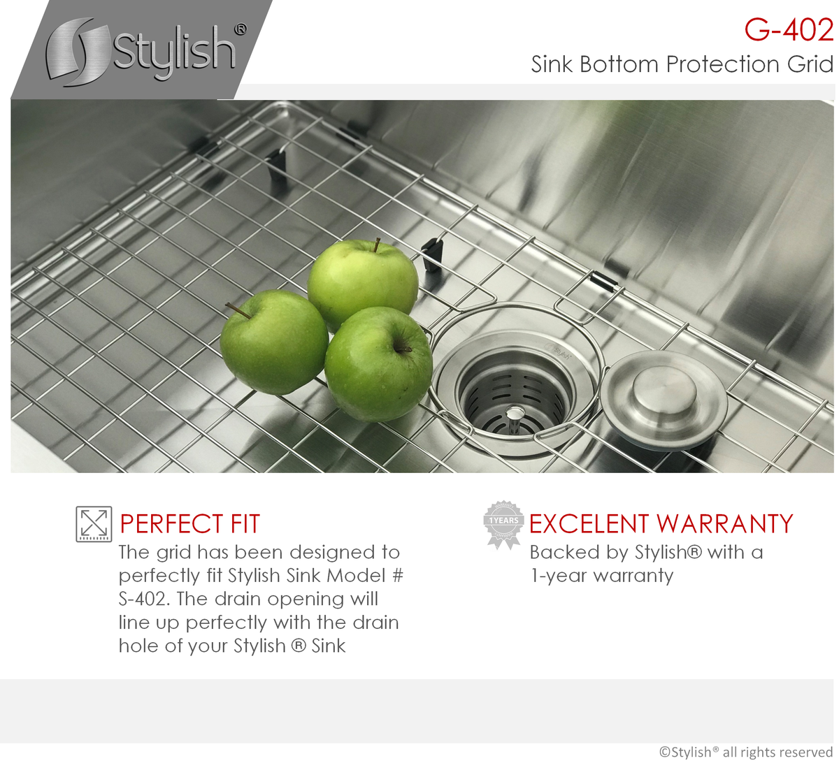 Stylish Valencia Stainless Steel Sink Grid for S-402 Sink G-402