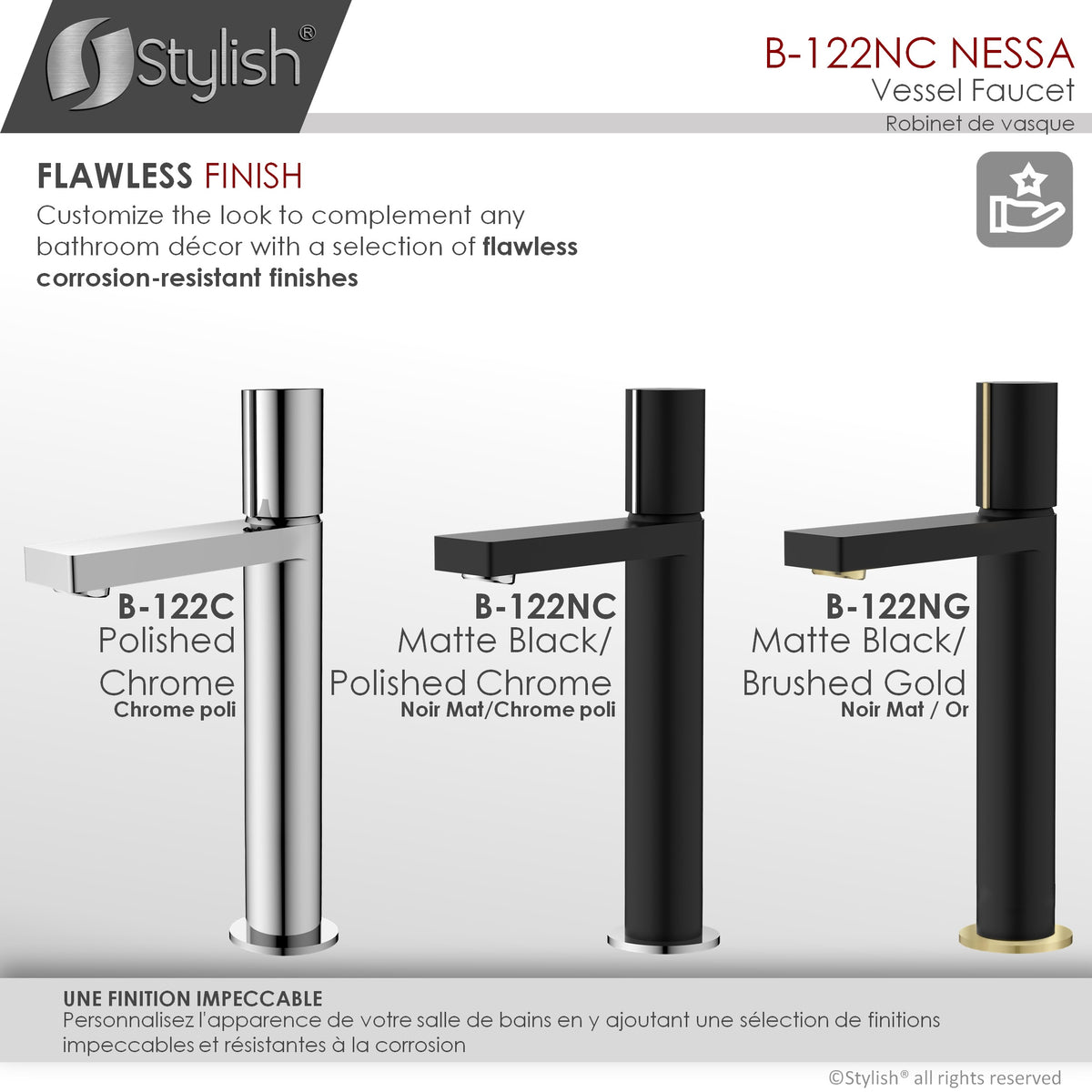 Stylish Nessa Bathroom Faucet Single Handle Matte Black with Chrome B-122NC