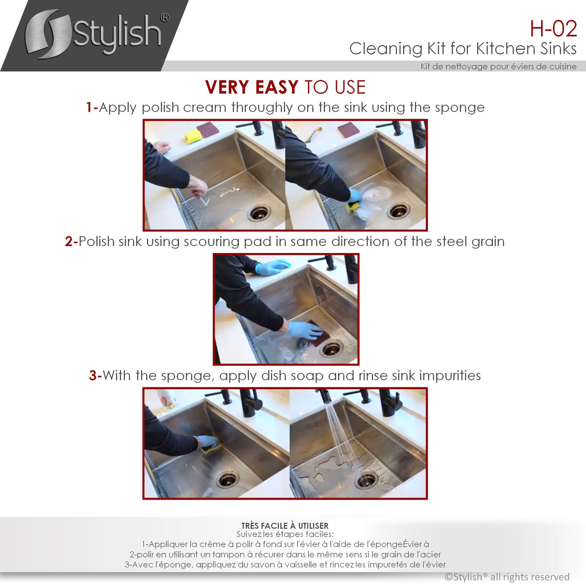 Stylish Cleaning Kit for Stainless Steel Kitchen Sinks H-02