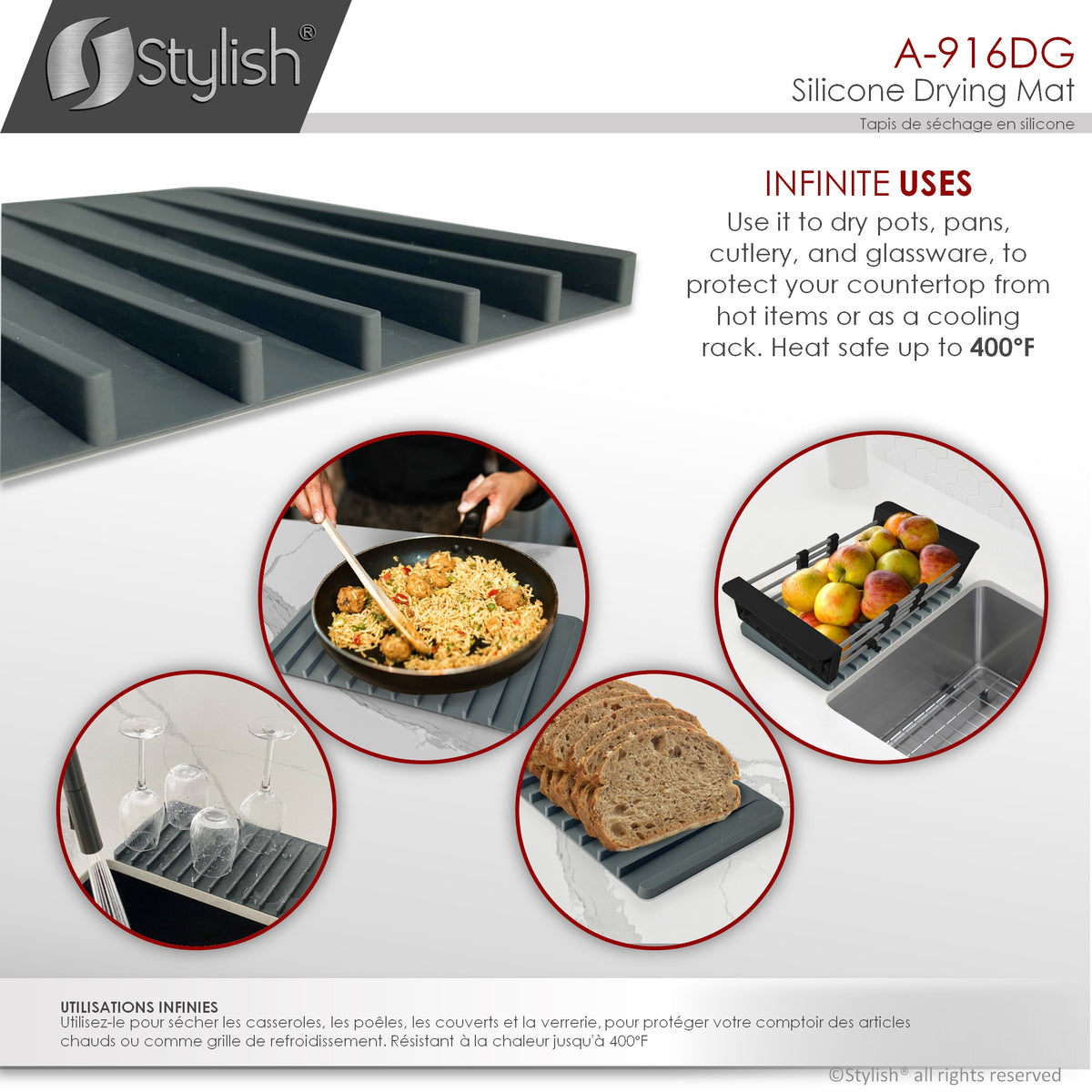Stylish Silicone Drying Mat Dark Gray A-916DG