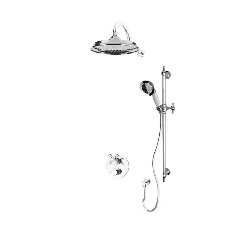 Rubi Jade 1/2" Thermostatic Shower Set with 9" Antique Shower Head and 16" Horizontal Antique Arm Chrome RJA811CC