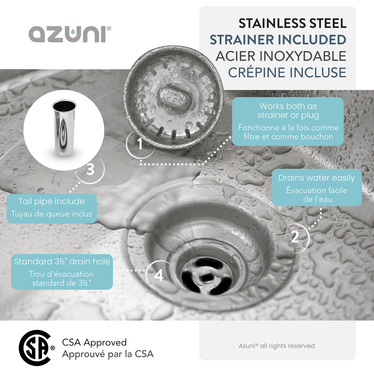 Stylish Azuni Dijon 27" Workstation 60/40 Double Bowl Stainless Steel Kitchen Sink with Accessories C227