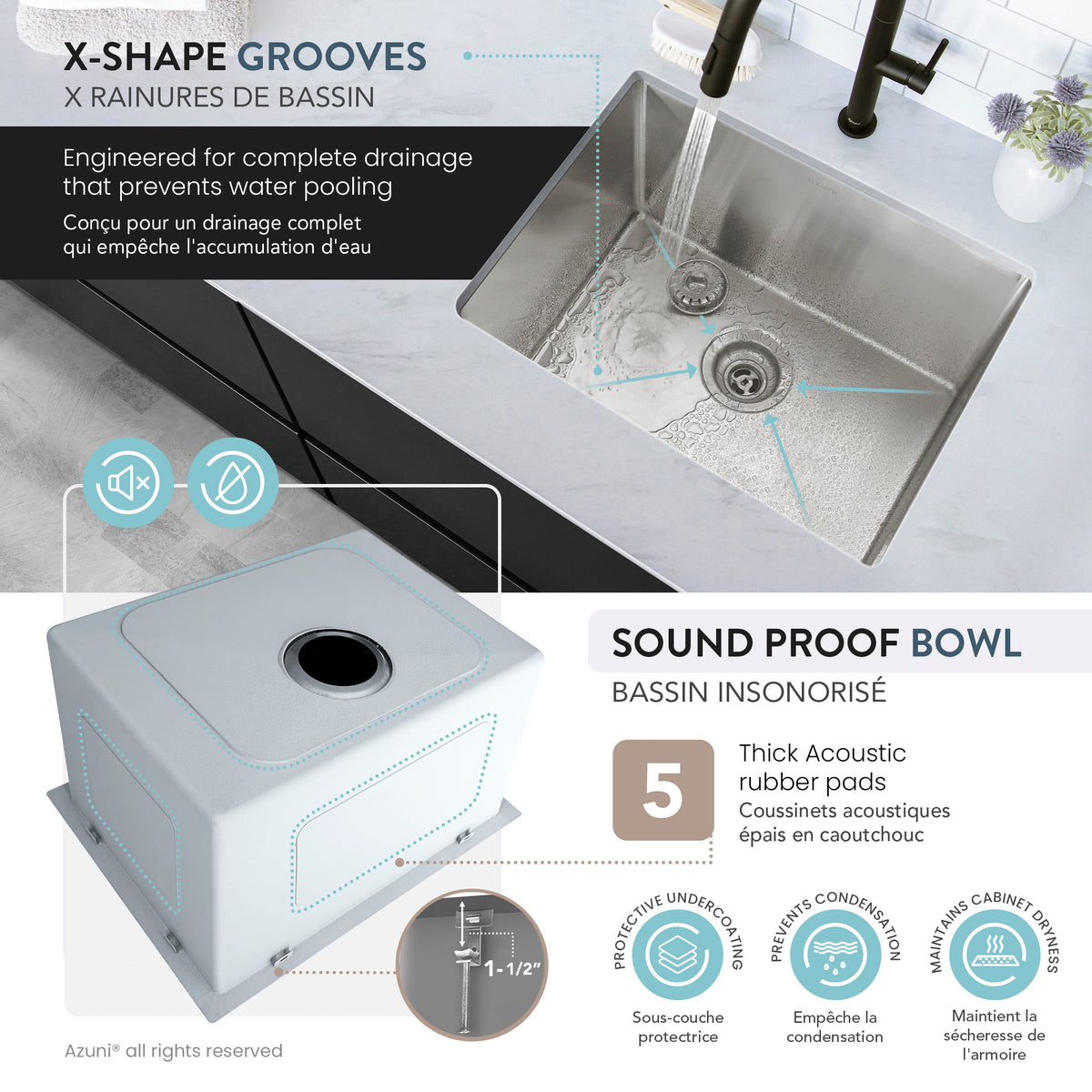 Stylish Azuni Calais 22" Dual Mount Single Bowl Stainless Steel Laundry and Utility Sink C122