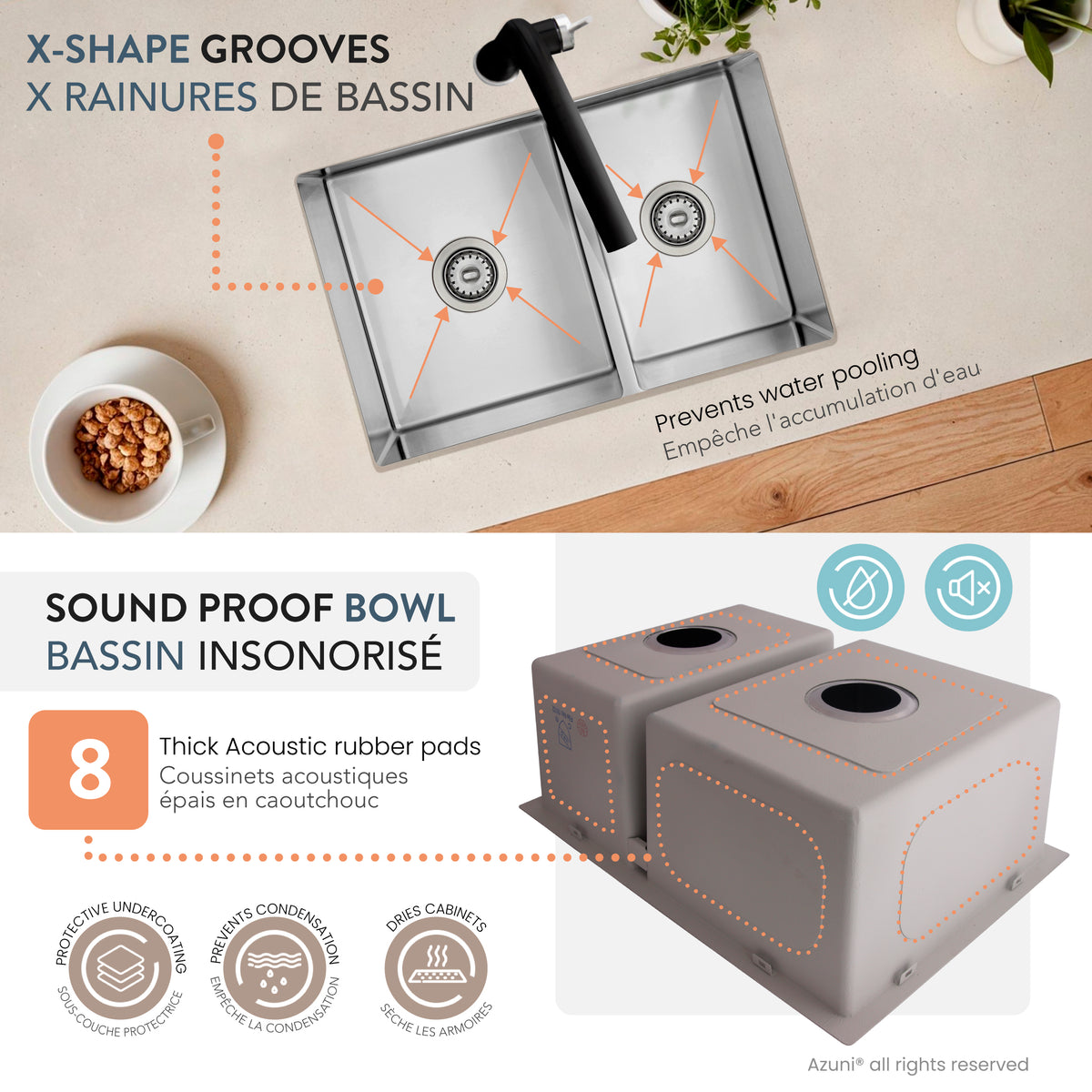 Stylish Azuni Dijon 27" Workstation 60/40 Double Bowl Stainless Steel Kitchen Sink with Accessories C227
