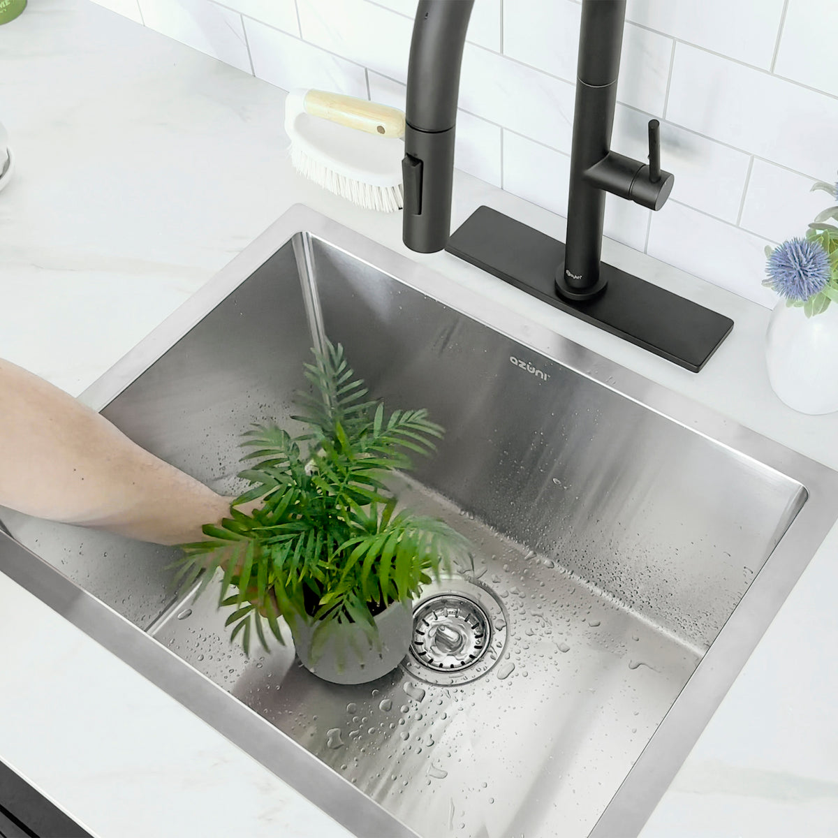 Stylish Azuni Calais 22" Dual Mount Single Bowl Stainless Steel Laundry and Utility Sink C122