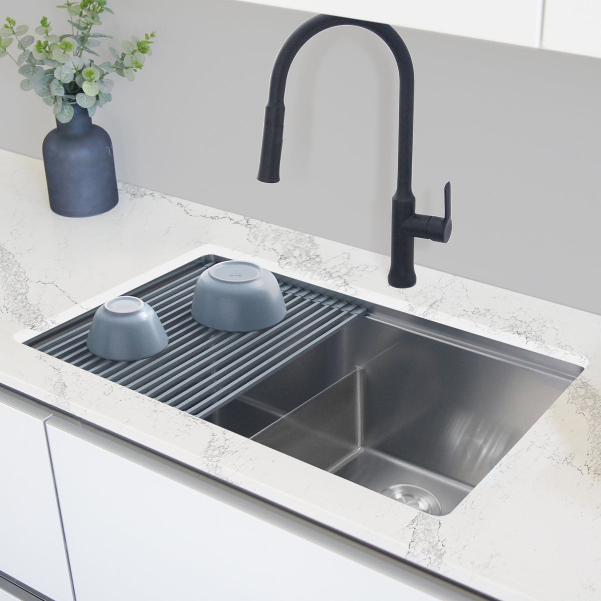 Stylish Azuni Lille 28" Workstation Double Bowl Stainless Steel Ledge Kitchen Sink with Accessories C228L