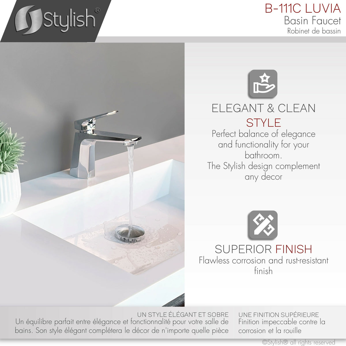 Stylish Luvia Single Handle Bathroom Faucet Polished Chrome B-111C