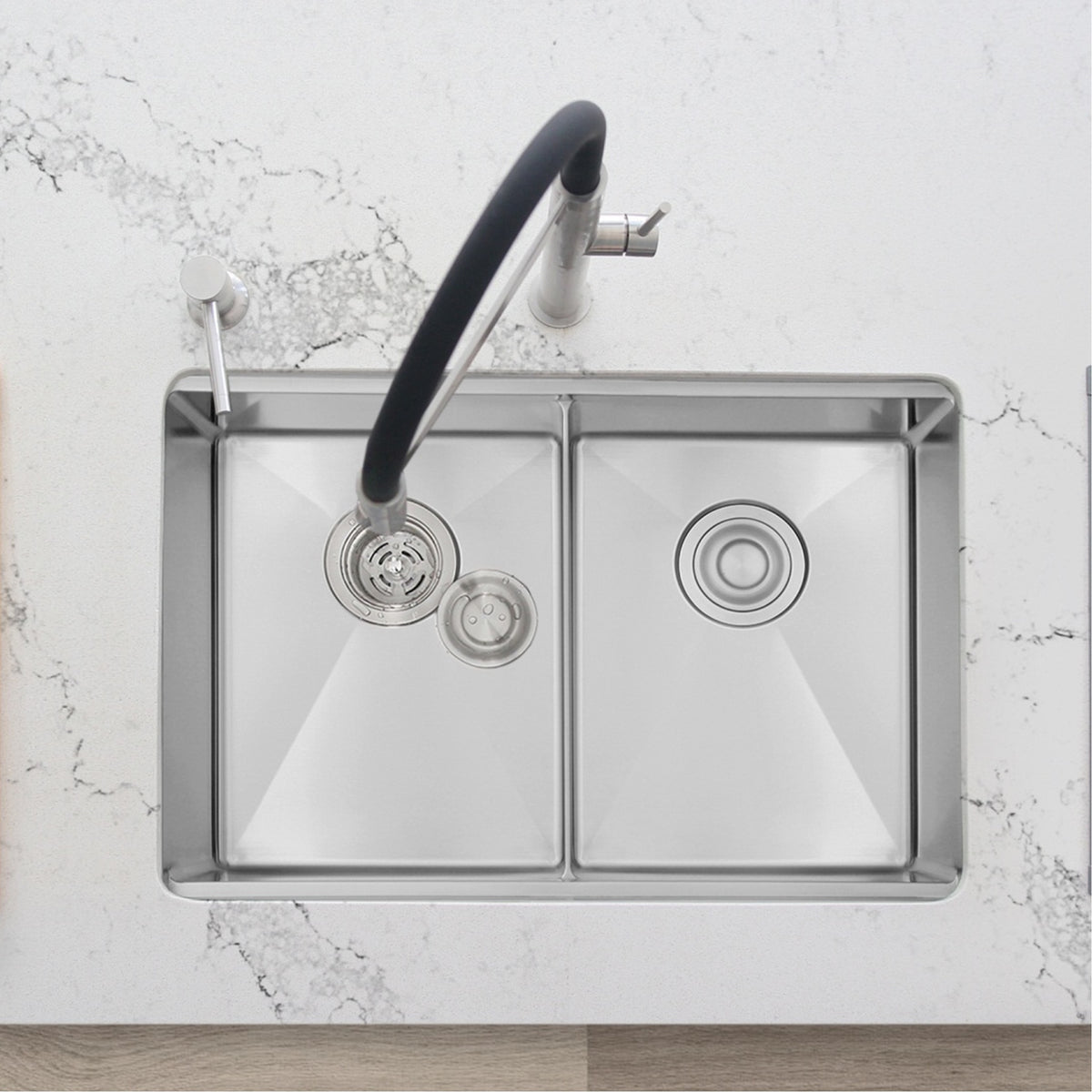 Stylish Azuni Lille 28" Workstation Double Bowl Stainless Steel Ledge Kitchen Sink with Accessories C228L