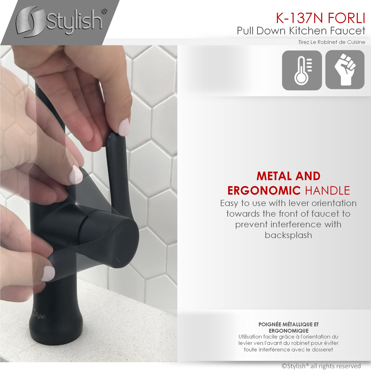 Stylish Single Handle Pull Down Kitchen Faucet Matte Black K-137N