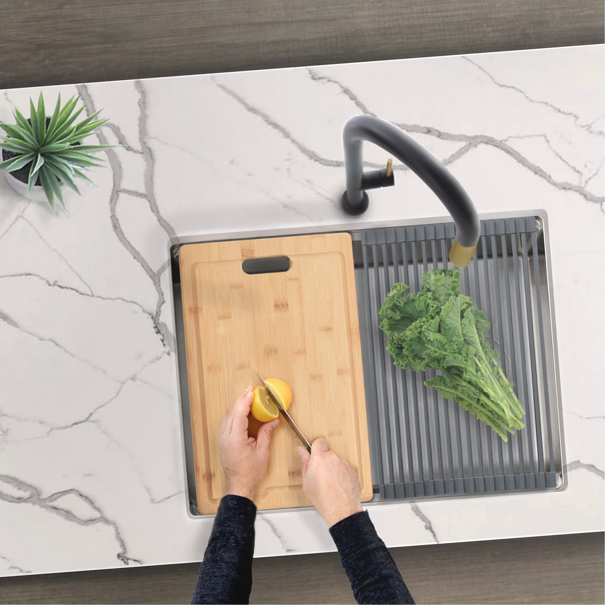 Stylish Azuni Nantes 25" Workstation Single Bowl Stainless Steel Ledge Kitchen Sink with Accessories C126L