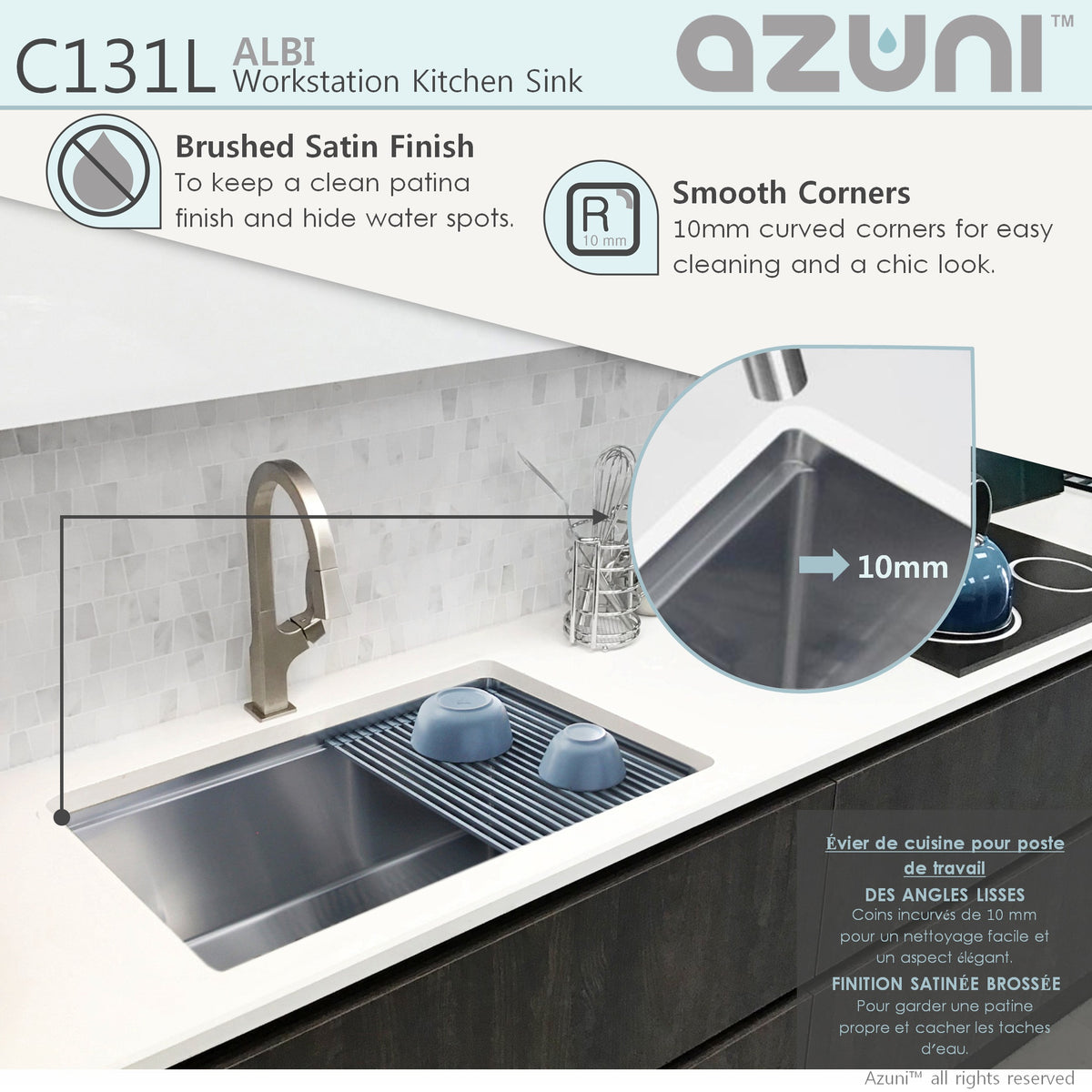 Stylish Azuni 30"L x 19"W Undermount Single Bowl Kitchen Sink Workstation with Accessories Included C131L