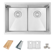 Stylish Azuni Lille 28" Workstation Double Bowl Stainless Steel Ledge Kitchen Sink with Accessories C228L
