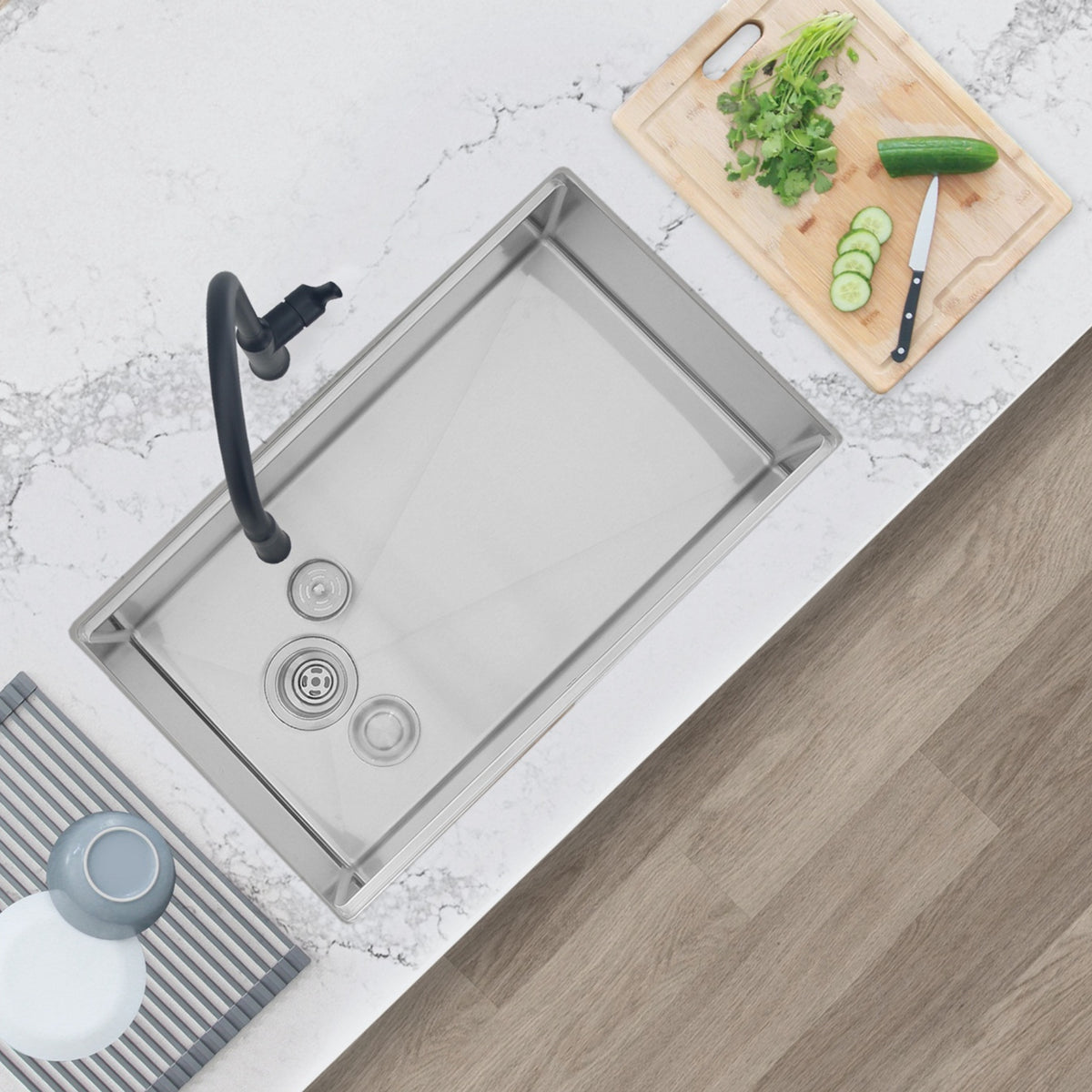 Stylish Azuni 30"L x 19"W Undermount Single Bowl Kitchen Sink Workstation with Accessories Included C131L