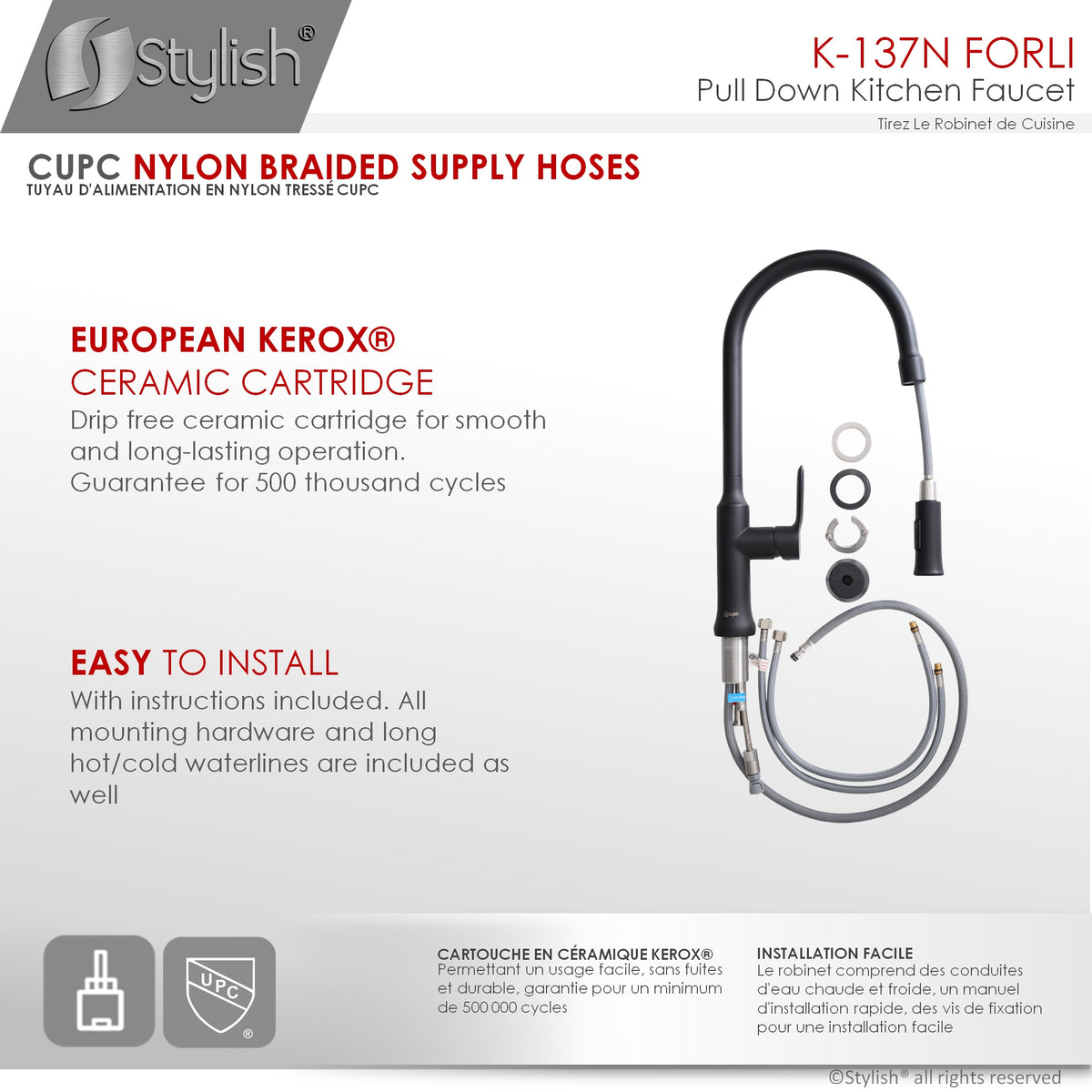Stylish Single Handle Pull Down Kitchen Faucet Matte Black K-137N