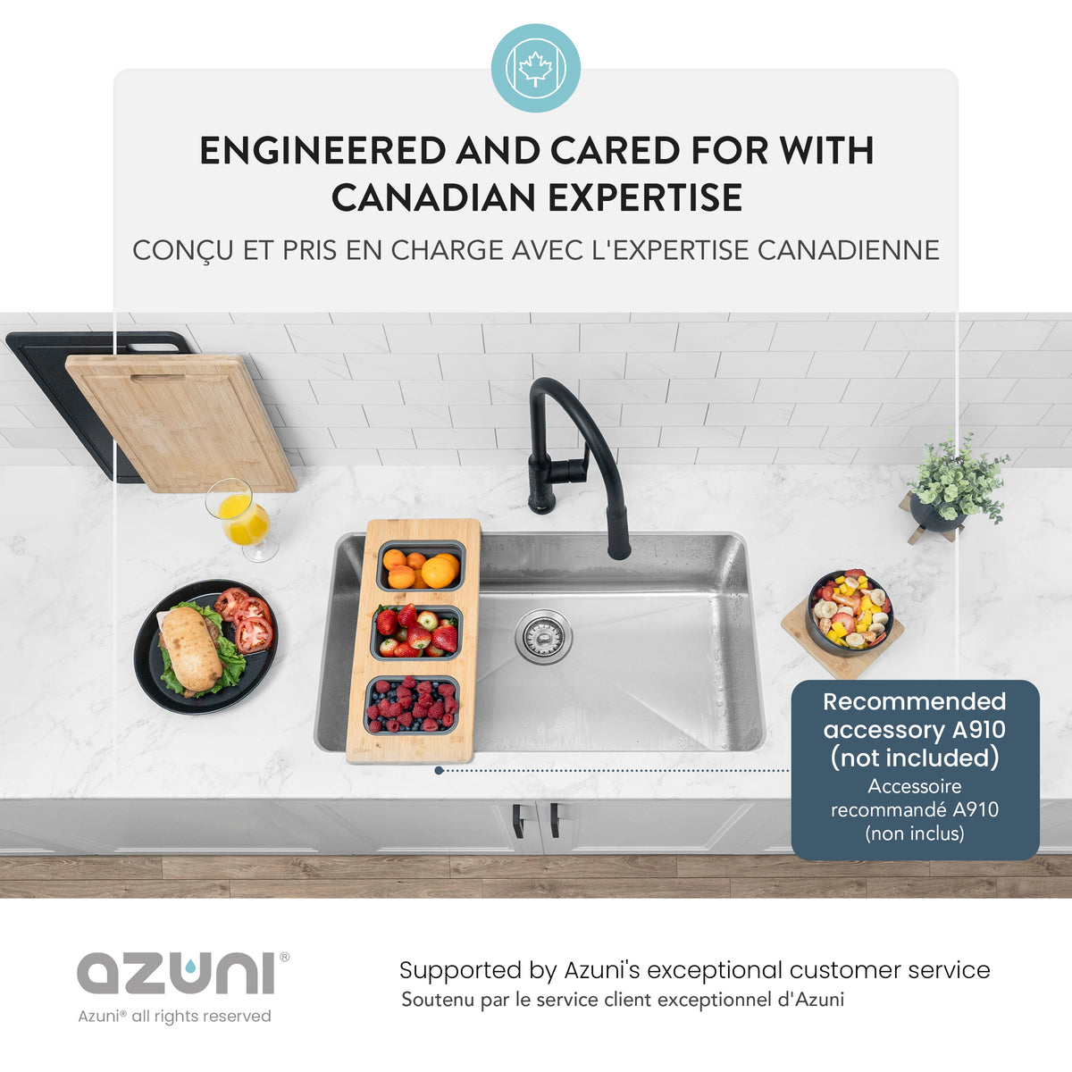 Stylish Azuni Lorient 32" Dual Mount Single Bowl Stainless Steel Kitchen Sink C132