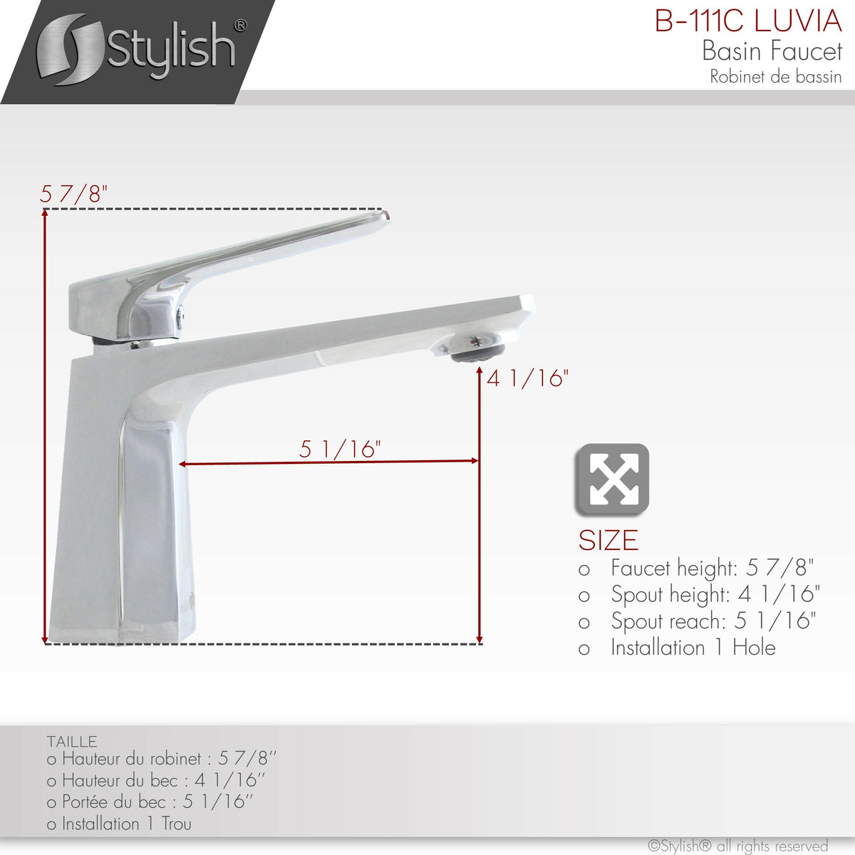 Stylish Luvia Single Handle Bathroom Faucet Polished Chrome B-111C