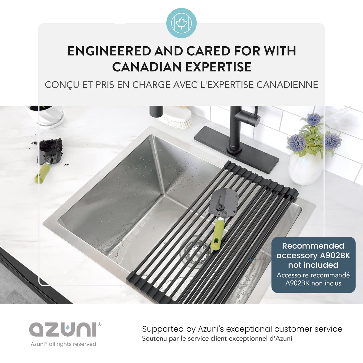Stylish Azuni Calais 22" Dual Mount Single Bowl Stainless Steel Laundry and Utility Sink C122