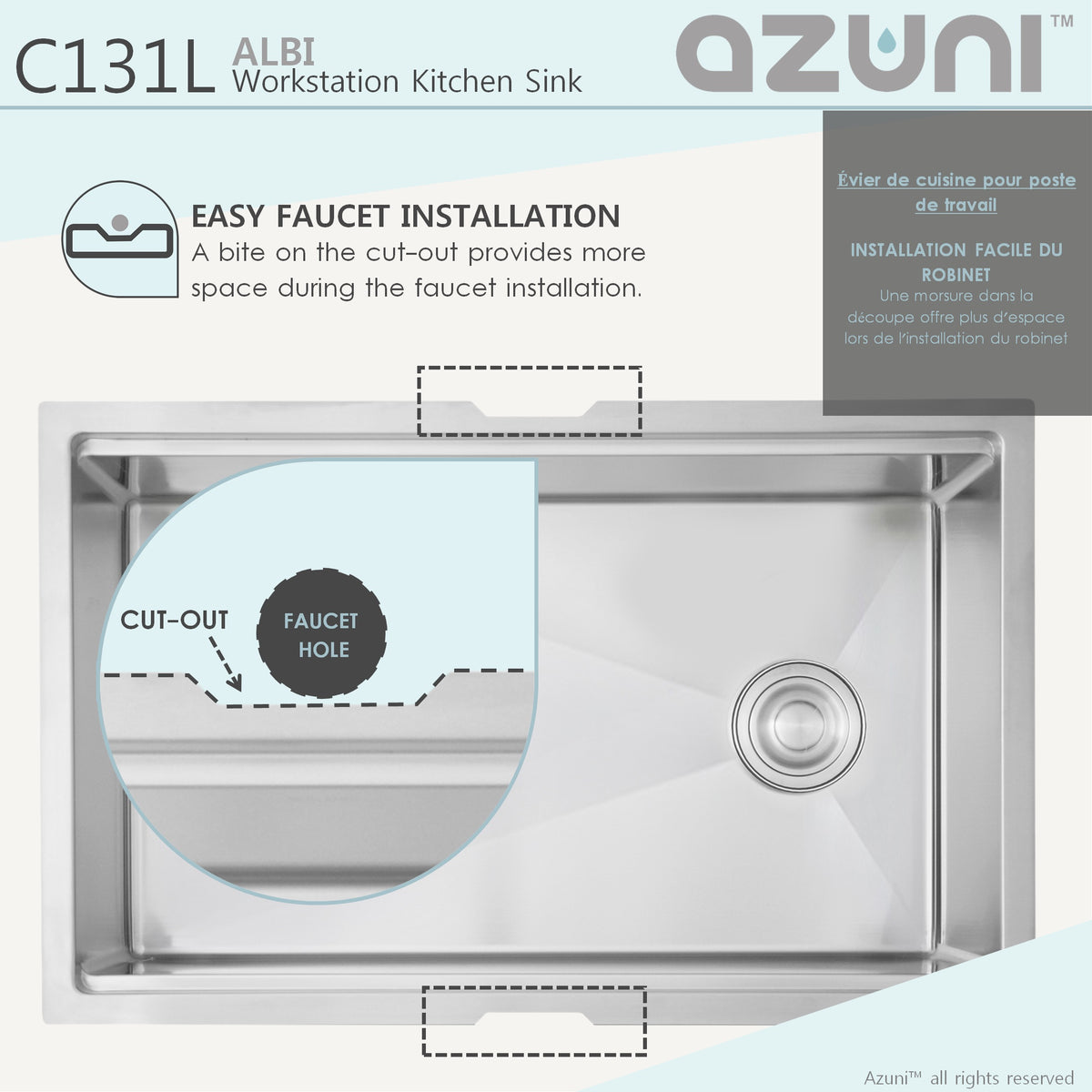 Stylish Azuni 30"L x 19"W Undermount Single Bowl Kitchen Sink Workstation with Accessories Included C131L