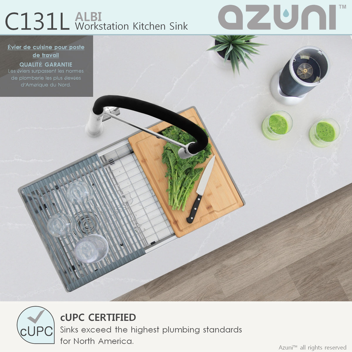 Stylish Azuni 30"L x 19"W Undermount Single Bowl Kitchen Sink Workstation with Accessories Included C131L