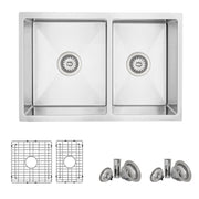 Stylish Azuni Dijon 27" Workstation 60/40 Double Bowl Stainless Steel Kitchen Sink with Accessories C227