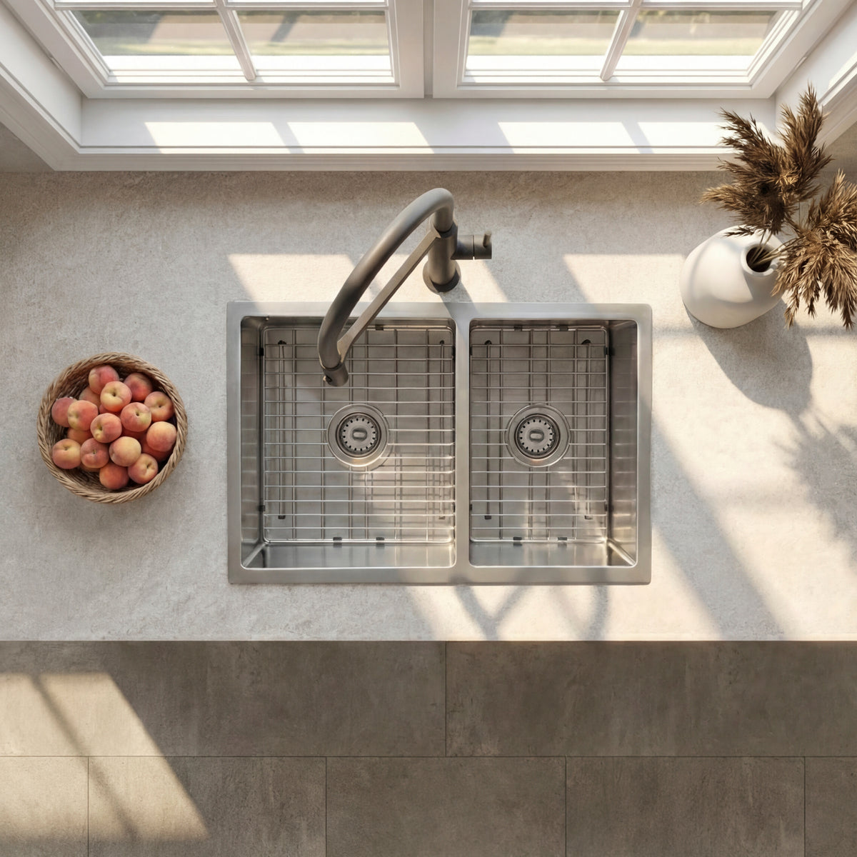 Stylish Azuni Dijon 27" Workstation 60/40 Double Bowl Stainless Steel Kitchen Sink with Accessories C227